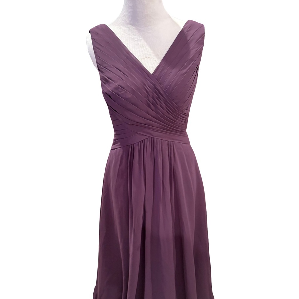 Azazie Purple Pleated Midi Dress